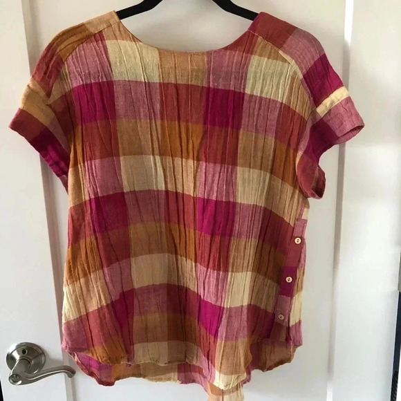 ANTHROPOLOGIE Posy Plaid Top Swing Pink Cream XS - Picture 6 of 10